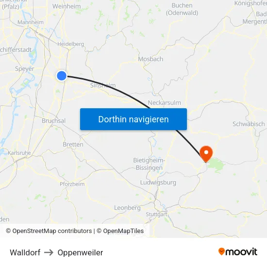 Walldorf to Oppenweiler map