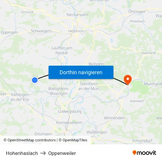 Hohenhaslach to Oppenweiler map
