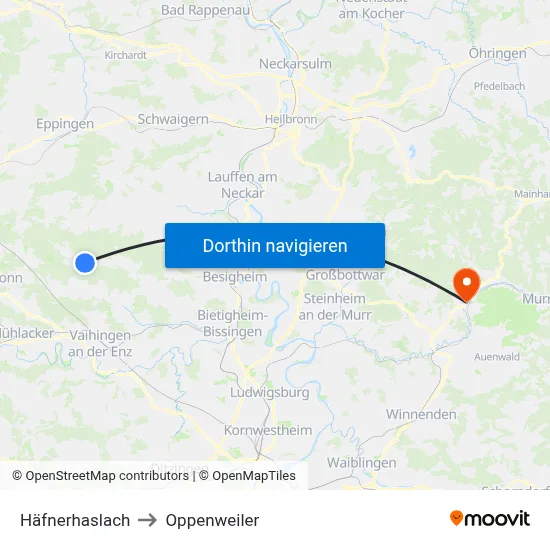 Häfnerhaslach to Oppenweiler map