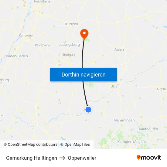 Gemarkung Hailtingen to Oppenweiler map