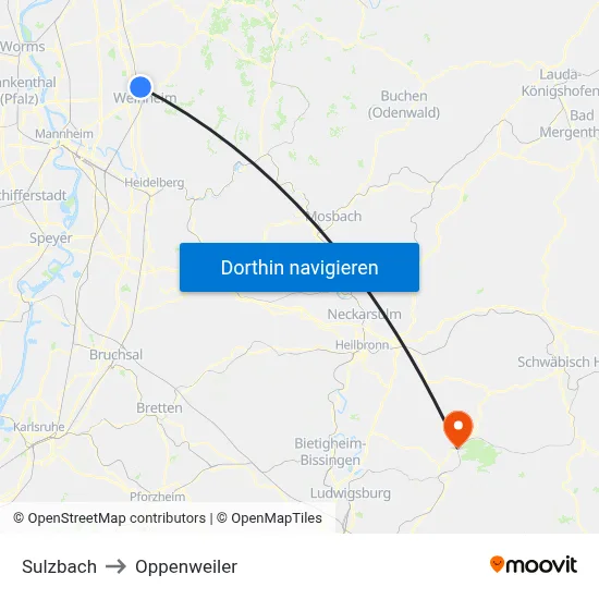 Sulzbach to Oppenweiler map