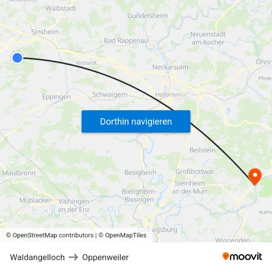 Waldangelloch to Oppenweiler map