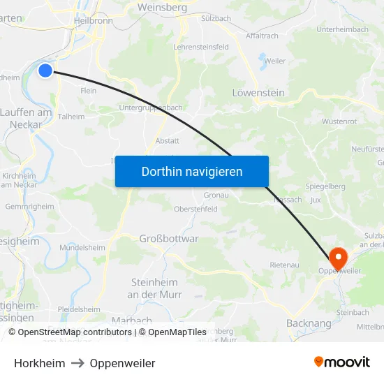 Horkheim to Oppenweiler map