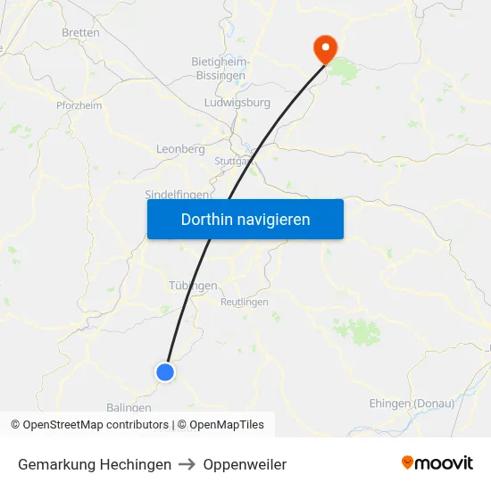 Gemarkung Hechingen to Oppenweiler map