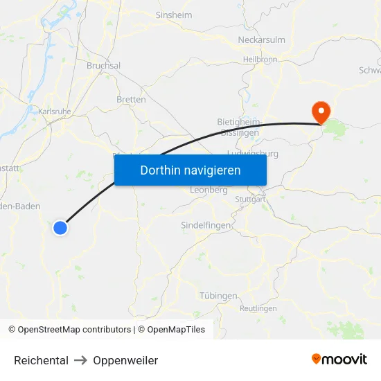 Reichental to Oppenweiler map