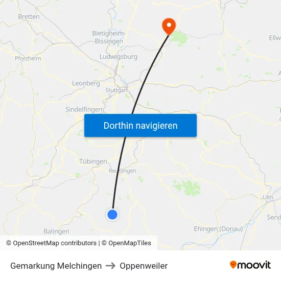 Gemarkung Melchingen to Oppenweiler map