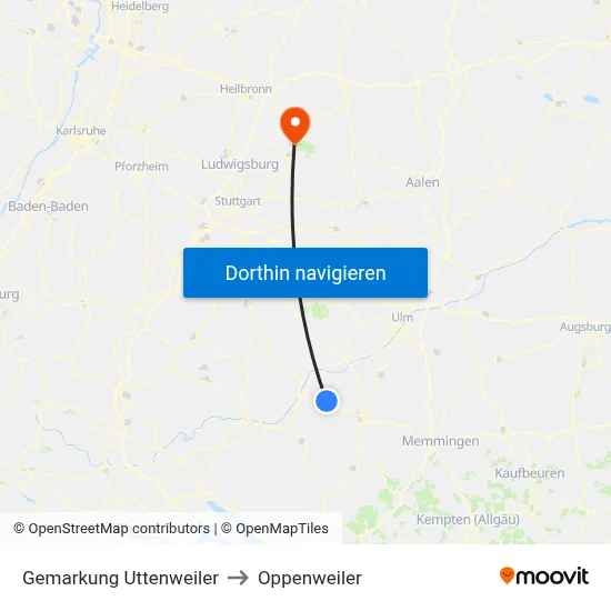 Gemarkung Uttenweiler to Oppenweiler map