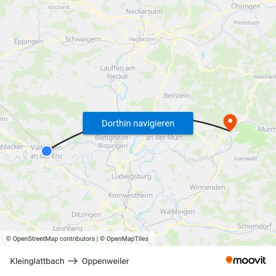 Kleinglattbach to Oppenweiler map