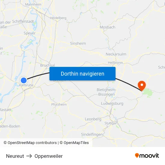 Neureut to Oppenweiler map
