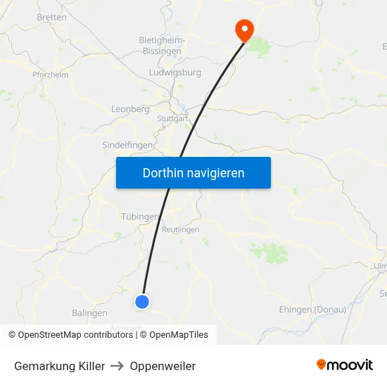 Gemarkung Killer to Oppenweiler map