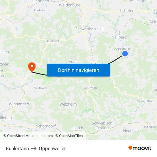 Bühlertann to Oppenweiler map