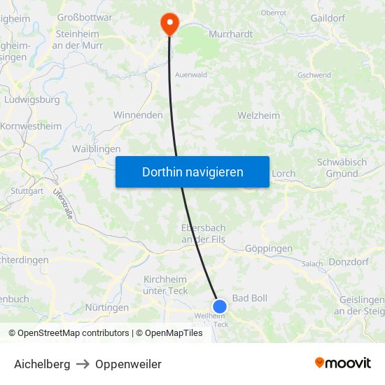 Aichelberg to Oppenweiler map