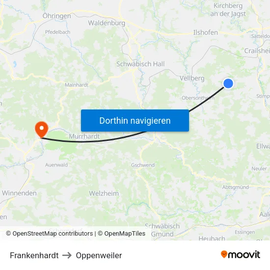 Frankenhardt to Oppenweiler map