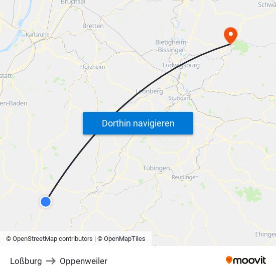 Loßburg to Oppenweiler map