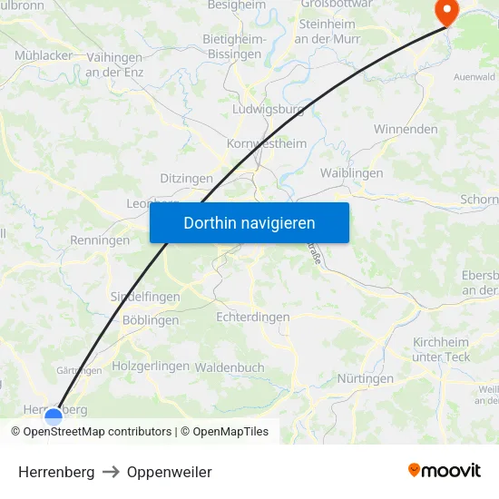 Herrenberg to Oppenweiler map