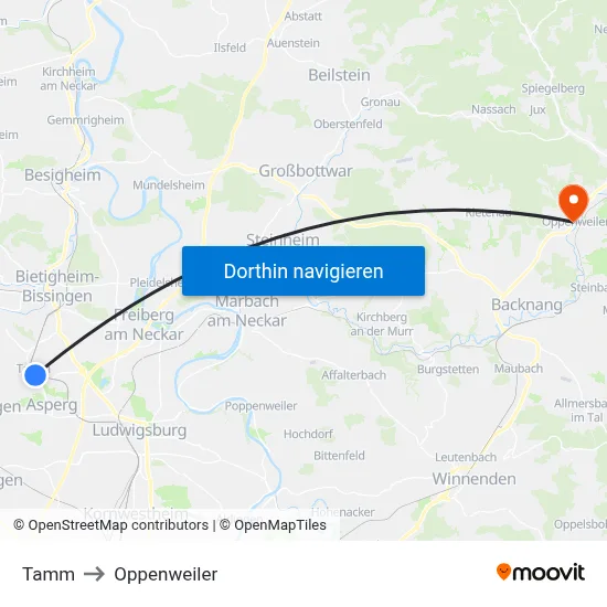 Tamm to Oppenweiler map
