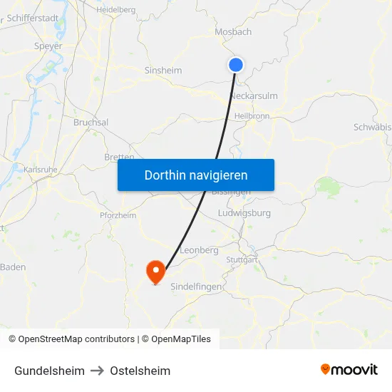 Gundelsheim to Ostelsheim map