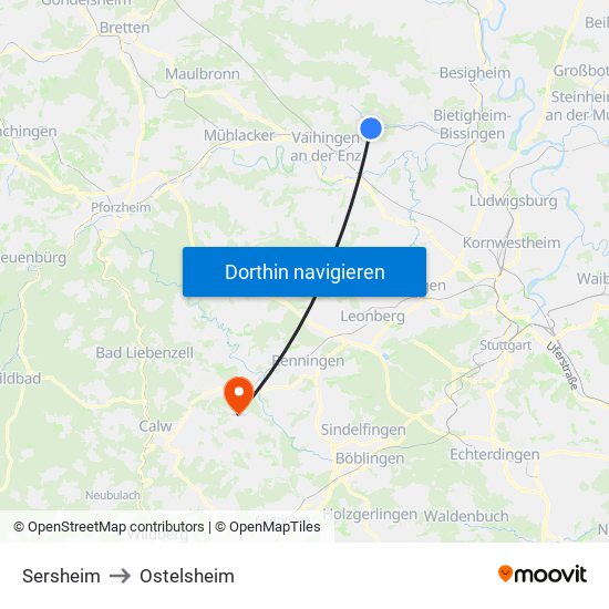 Sersheim to Ostelsheim map