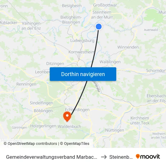 Gemeindeverwaltungsverband Marbach am Neckar to Steinenbronn map