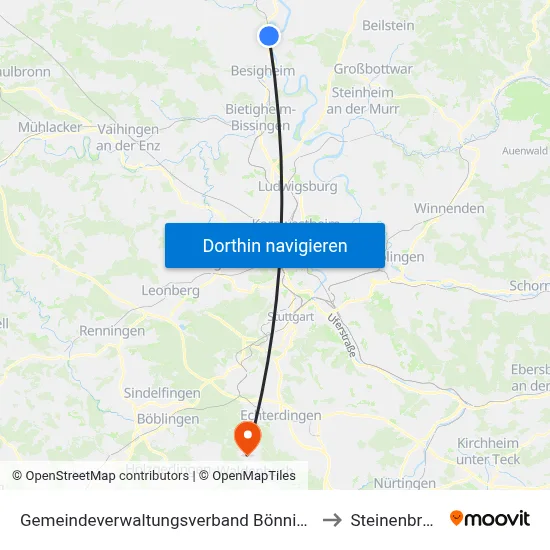 Gemeindeverwaltungsverband Bönnigheim to Steinenbronn map