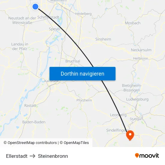 Ellerstadt to Steinenbronn map
