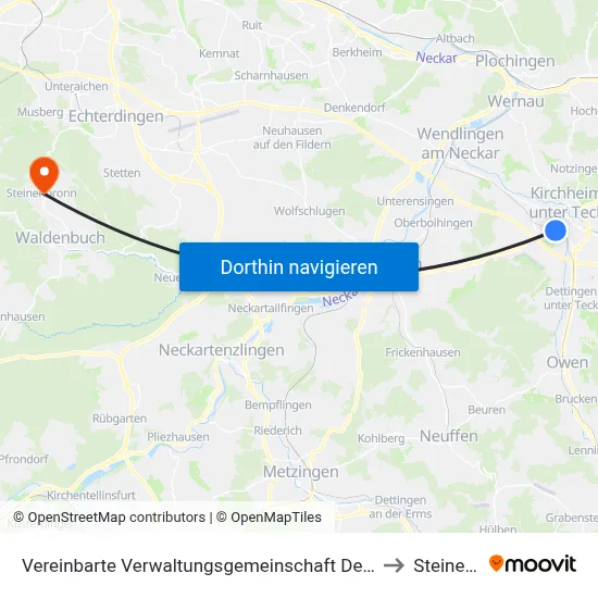 Vereinbarte Verwaltungsgemeinschaft Der Stadt Kirchheim Unter Teck to Steinenbronn map