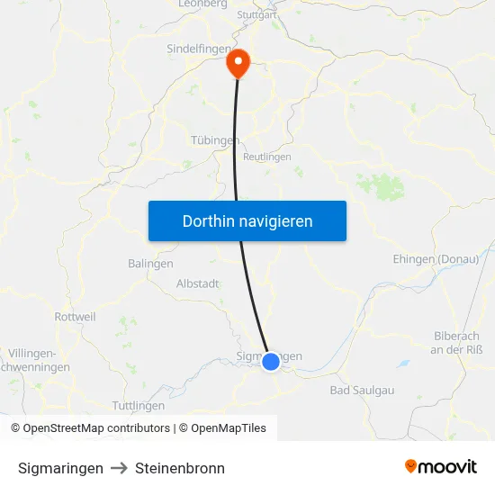 Sigmaringen to Steinenbronn map