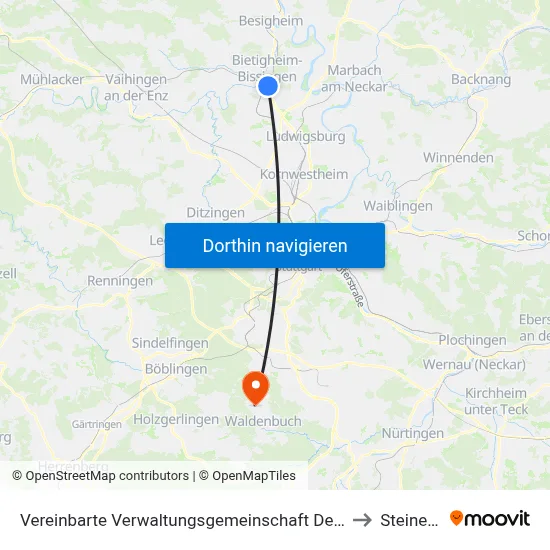 Vereinbarte Verwaltungsgemeinschaft Der Stadt Bietigheim-Bissingen to Steinenbronn map