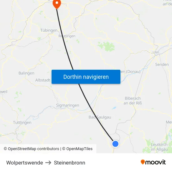 Wolpertswende to Steinenbronn map