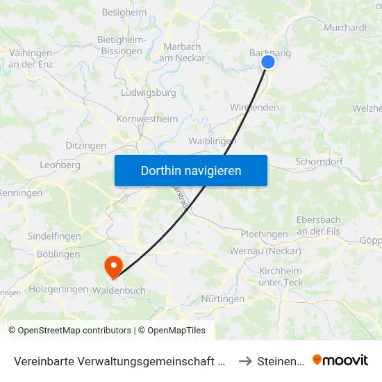 Vereinbarte Verwaltungsgemeinschaft Der Stadt Backnang to Steinenbronn map
