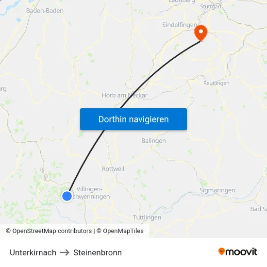 Unterkirnach to Steinenbronn map