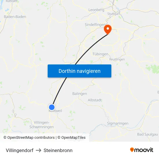 Villingendorf to Steinenbronn map