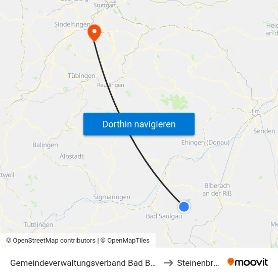 Gemeindeverwaltungsverband Bad Buchau to Steinenbronn map