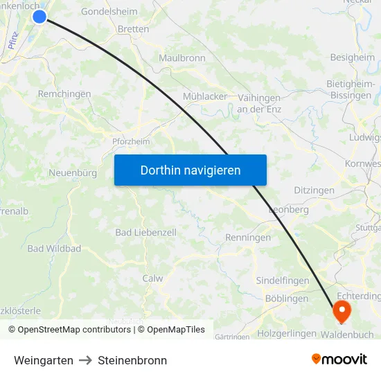 Weingarten to Steinenbronn map