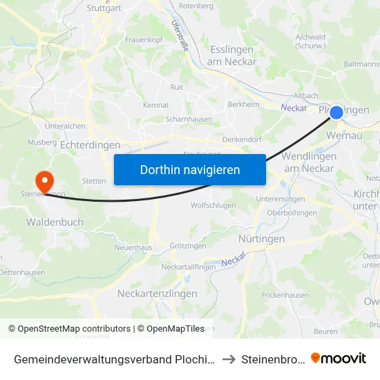 Gemeindeverwaltungsverband Plochingen to Steinenbronn map