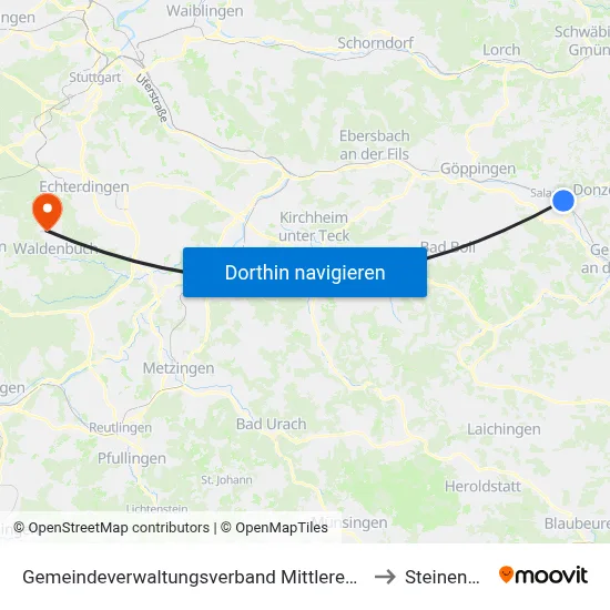 Gemeindeverwaltungsverband Mittleres Fils-Lautertal to Steinenbronn map