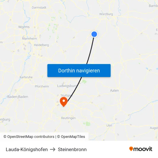Lauda-Königshofen to Steinenbronn map