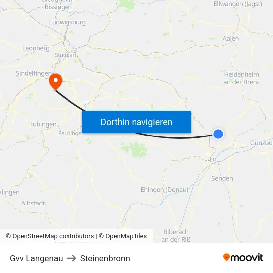 Gvv Langenau to Steinenbronn map
