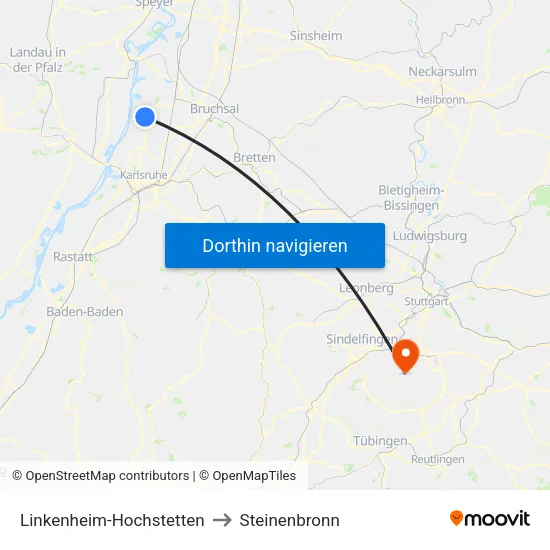 Linkenheim-Hochstetten to Steinenbronn map