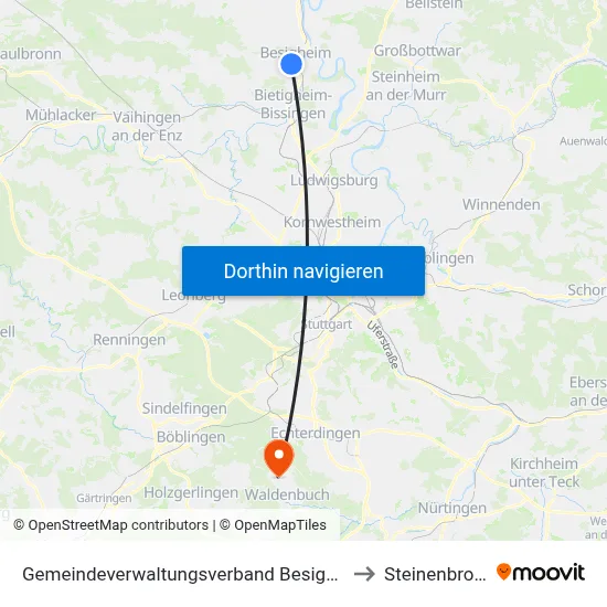 Gemeindeverwaltungsverband Besigheim to Steinenbronn map