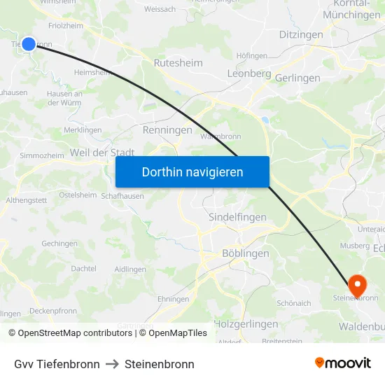Gvv Tiefenbronn to Steinenbronn map
