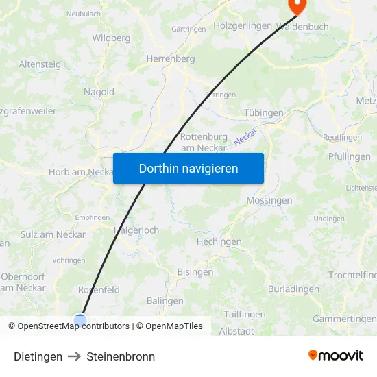 Dietingen to Steinenbronn map