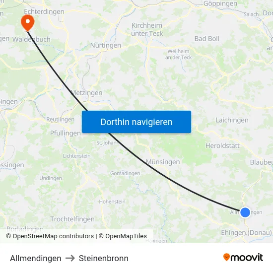 Allmendingen to Steinenbronn map