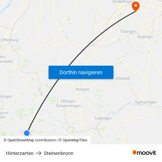 Hinterzarten to Steinenbronn map