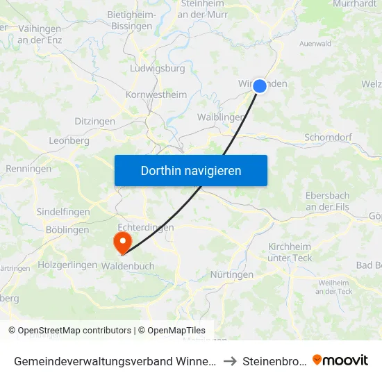 Gemeindeverwaltungsverband Winnenden to Steinenbronn map