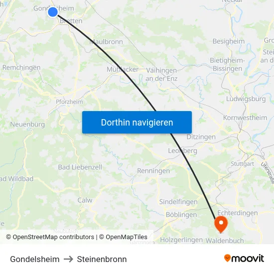 Gondelsheim to Steinenbronn map