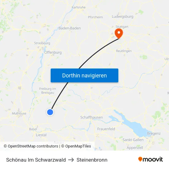 Schönau Im Schwarzwald to Steinenbronn map