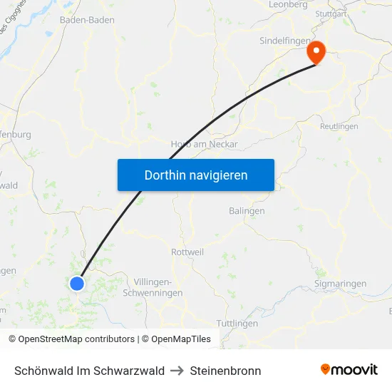 Schönwald Im Schwarzwald to Steinenbronn map