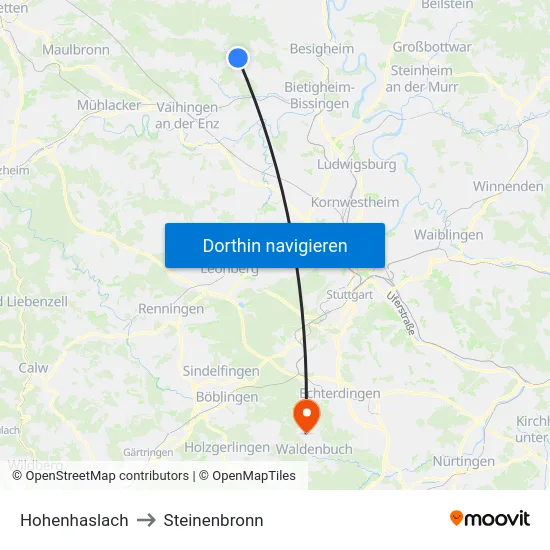 Hohenhaslach to Steinenbronn map