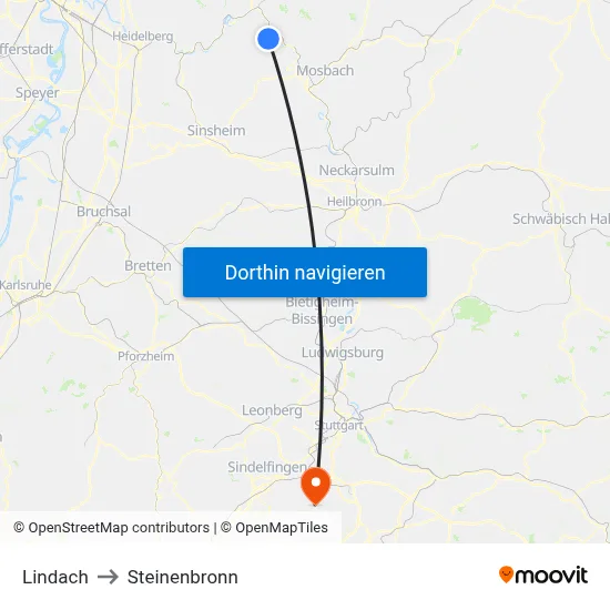 Lindach to Steinenbronn map